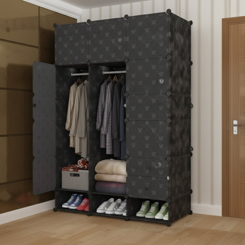 Garde-Robe Modulable Rangement Vêtements et Chaussures - 163cm
